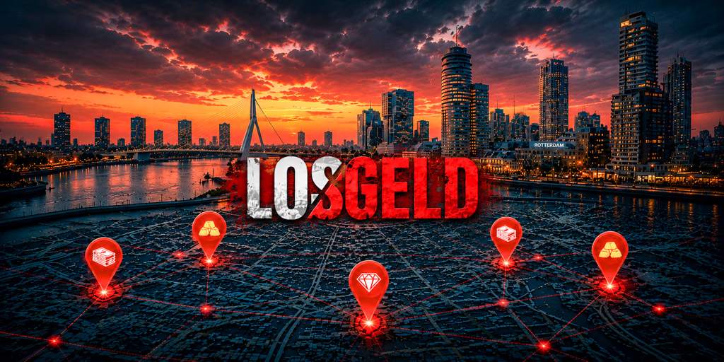 Losgeld stadsspel waarbij teams een digitale stadskaart volgen om geld, goud en diamanten op verschillende locaties in de binnenstad te verzamelen om zo hun ontvoerde directeur terug te kunnen kopen.