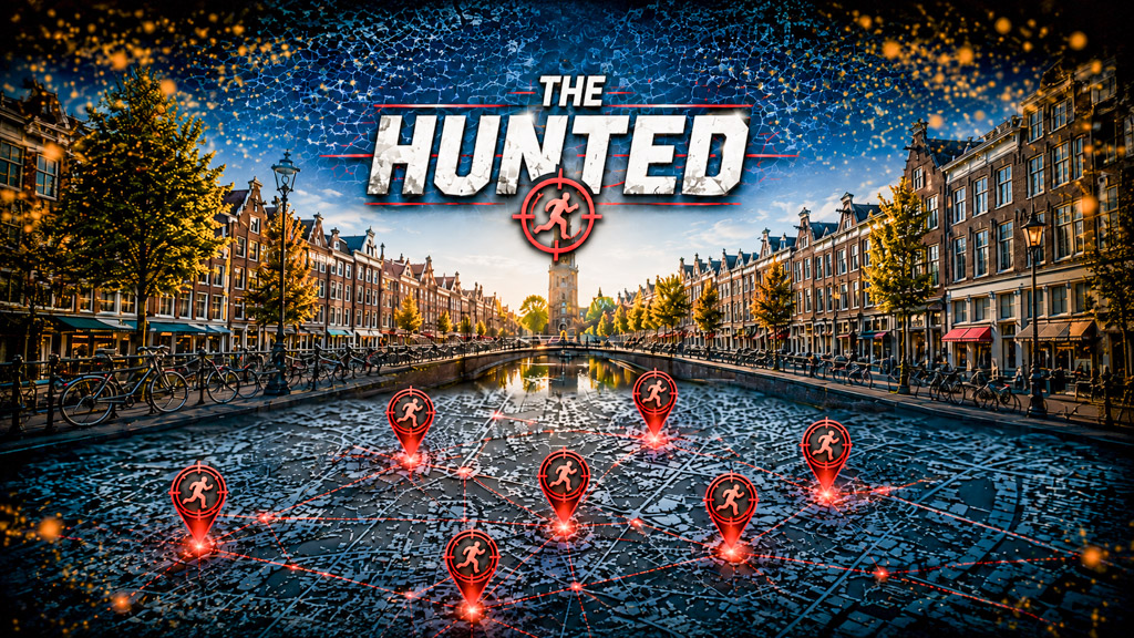 The Hunted stadsspel waarbij teams elkaar in realtime opsporen tijdens een spannende achtervolging door de binnenstad.